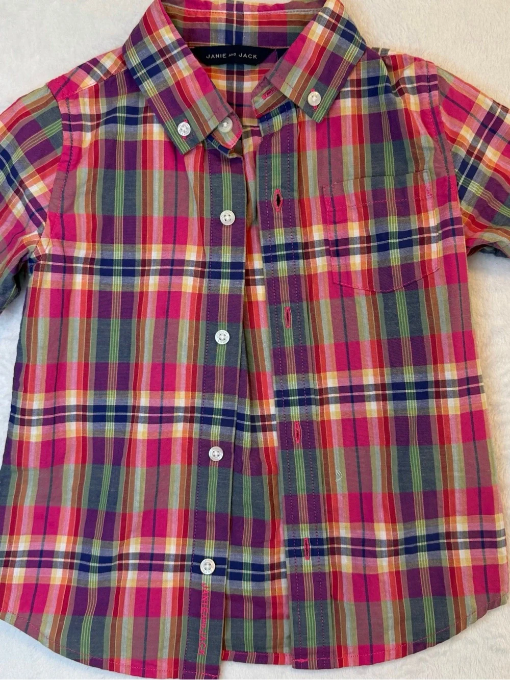 Janie and Jack Pink Plaid Button-Down Shirt for Kids - Size 3